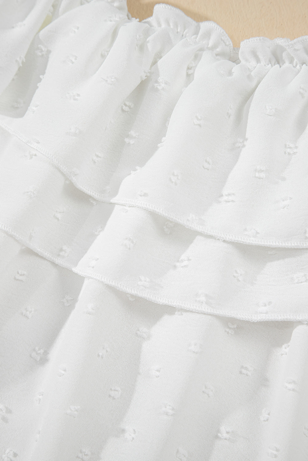 off shoulder ruffle knotted detail swiss dot blouse