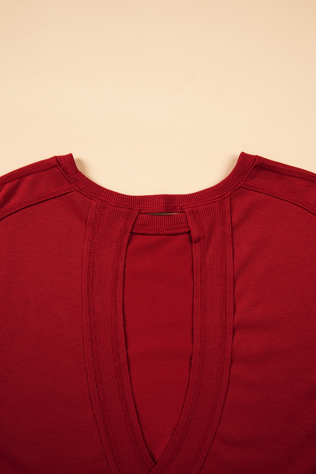 Racing Red Ribbed Detail Drop Shoulder Cutout Back Sweatshirt