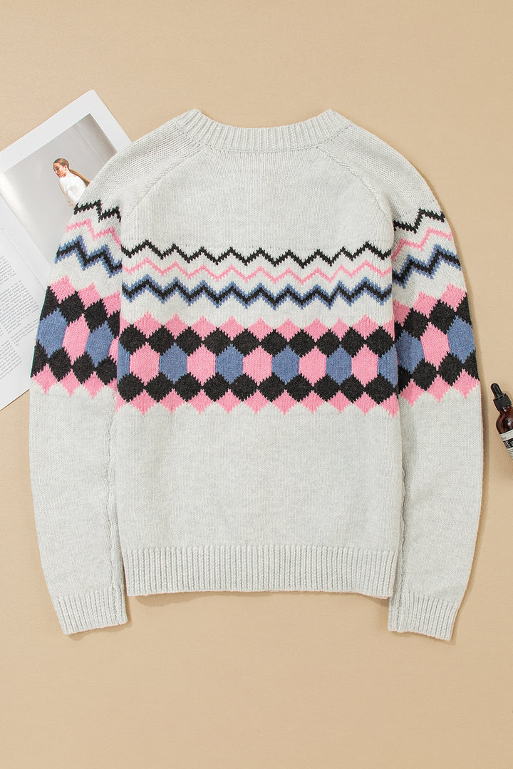 Geometric Button Up Sweater Cardigan