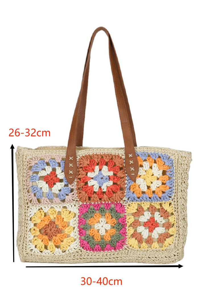 Grand sac fourre-tout carré en crochet floral