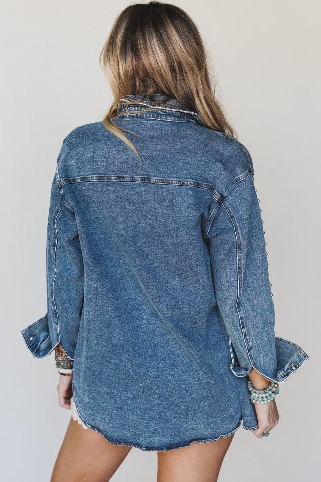 Sail Blue Rivet Embellished Western Style Regular Fit Denim Jacket