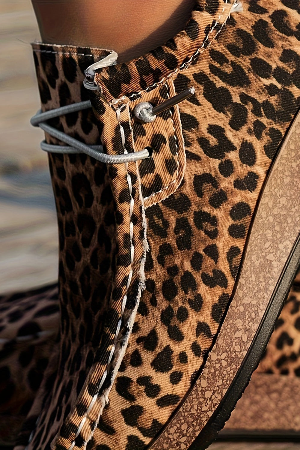 Leopard Faux Suede Lace-up Decor Slip On Shoes