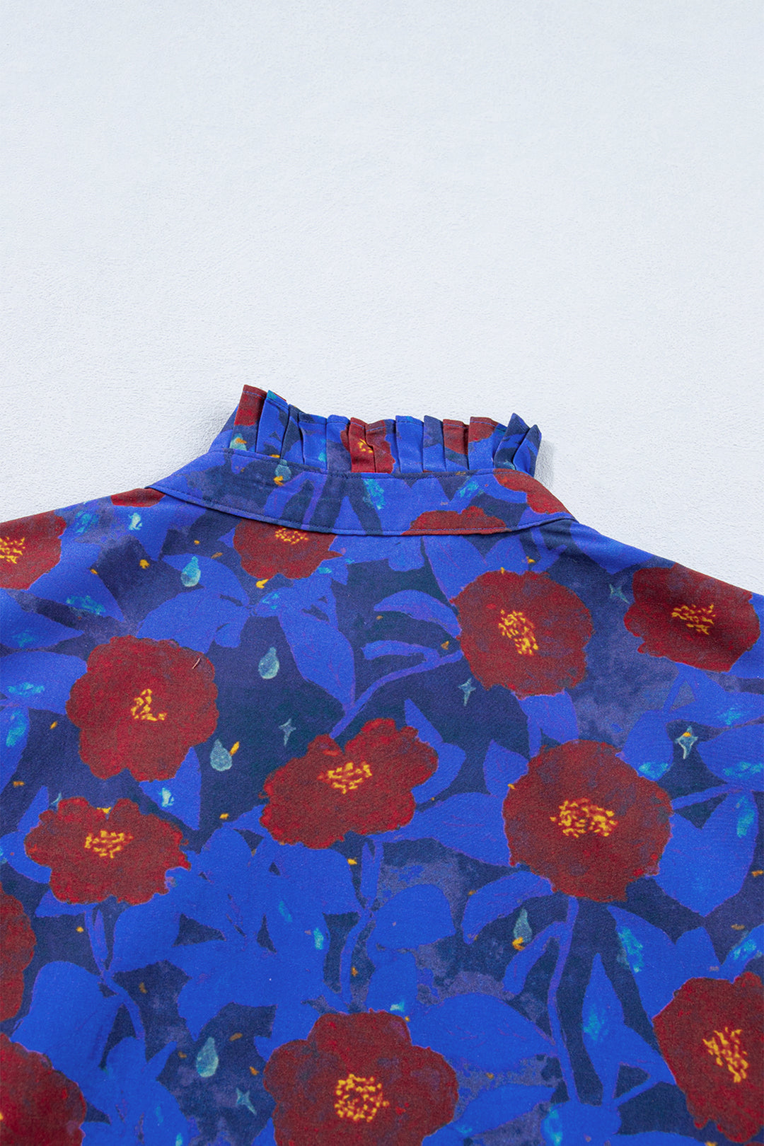 Ruffled Short Balloon Sleeve Frilled V Neck Floral Blouse