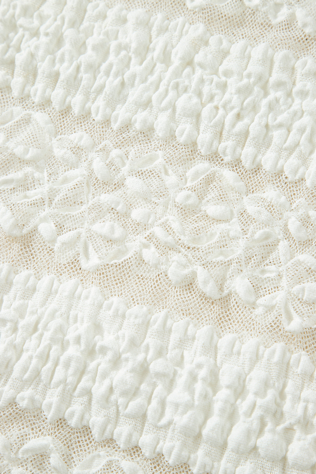 White Sheer Lace Textured Patchwork Short Sleeve Top