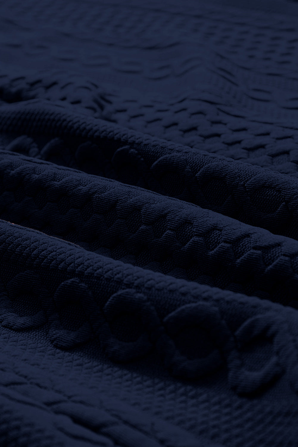 Navy Blue Cable Texture Puff Sleeve Loose Shacket