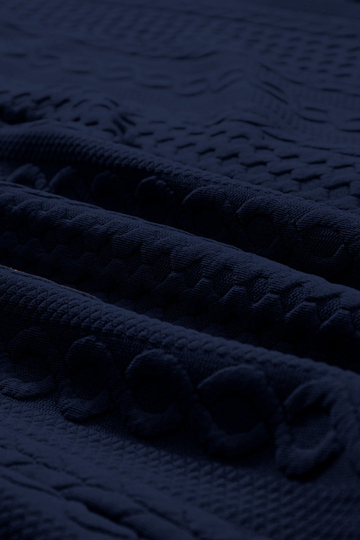 Navy Blue Cable Texture Puff Sleeve Loose Shacket