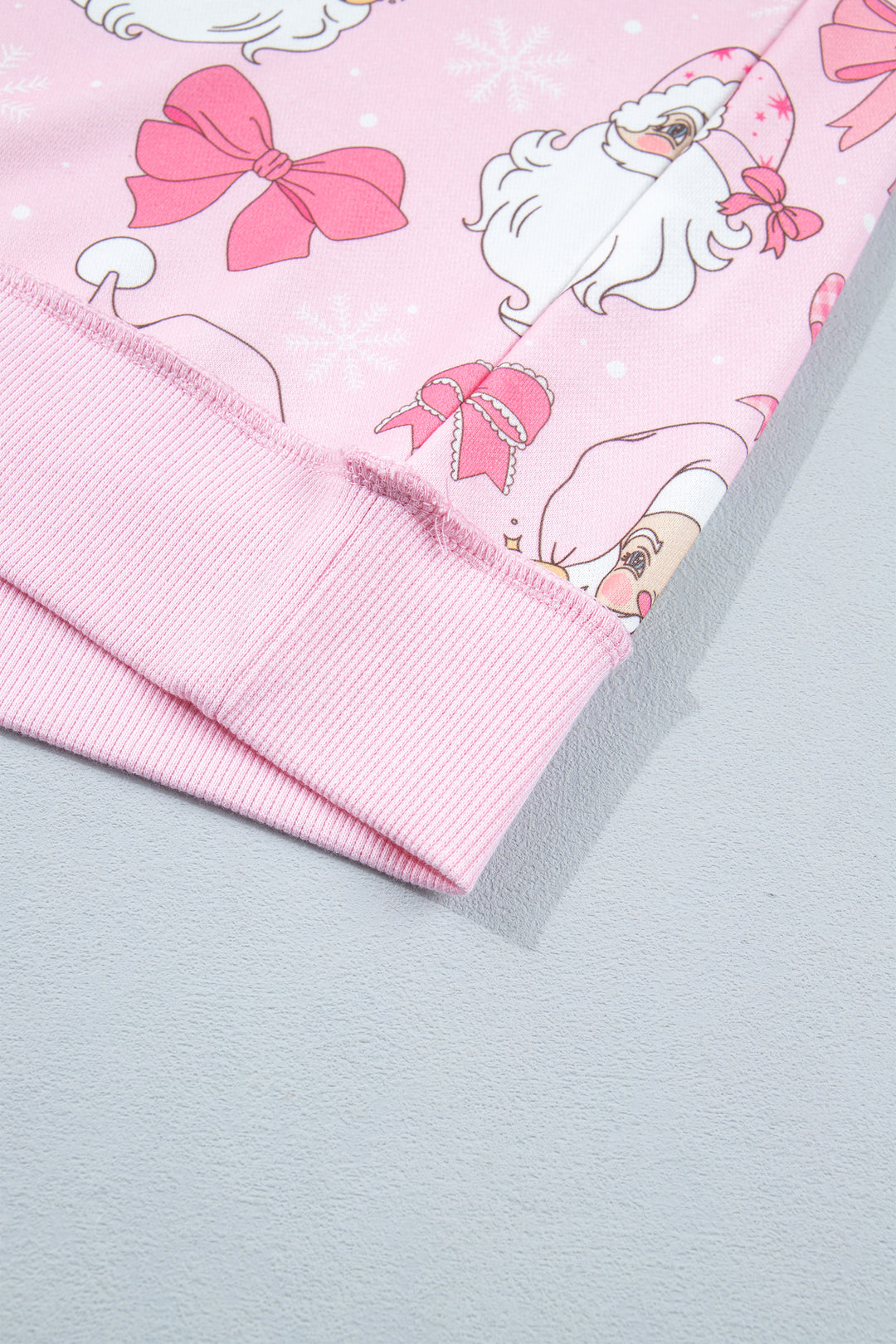 Pink Abstract Santa Print Drop Shoulder High Neck Sweatshirt