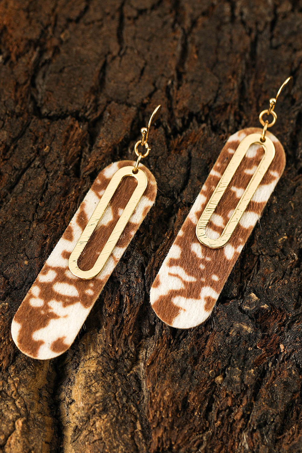 Leopard Double Layer Geometric Hook Dangle Earrings