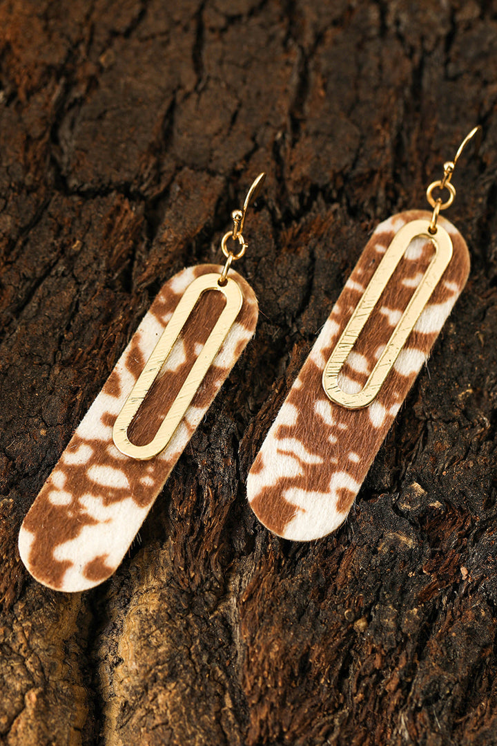 Leopard Double Layer Geometric Hook Dangle Earrings