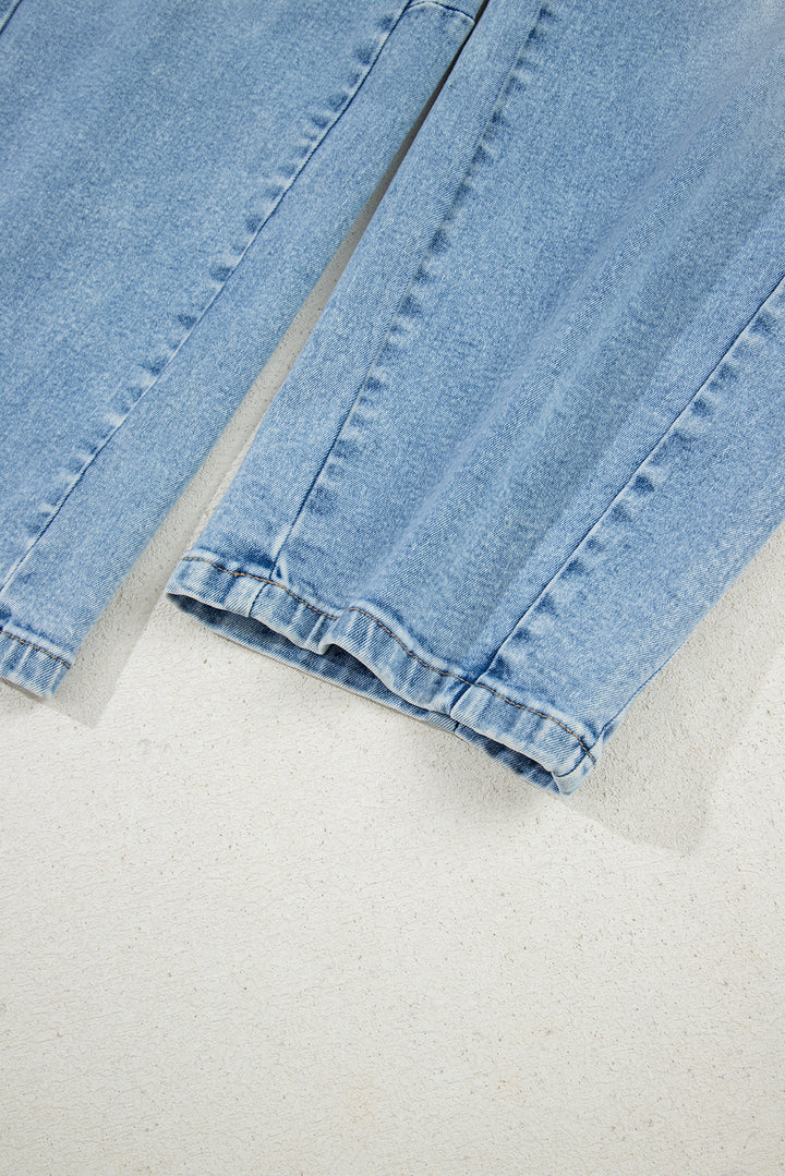 Beau Blue Flower Patched Light Wash Cropped High Waist Barrel Jeans