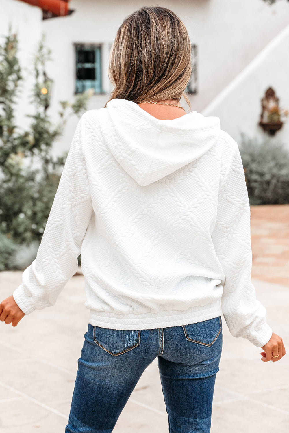 Cable Lattice Texture Kangaroo Pocket Hoodie