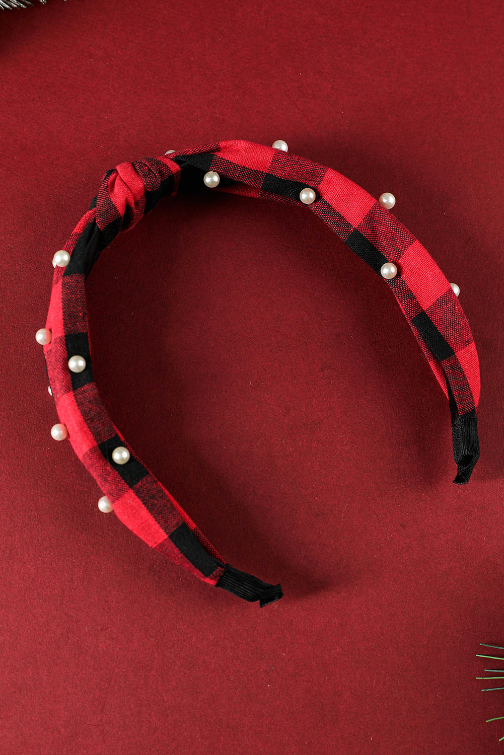 Bandeau noué à carreaux de Noël avec décoration en perles