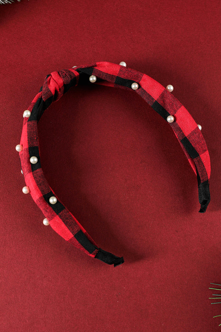 Bandeau noué à carreaux de Noël avec décoration en perles