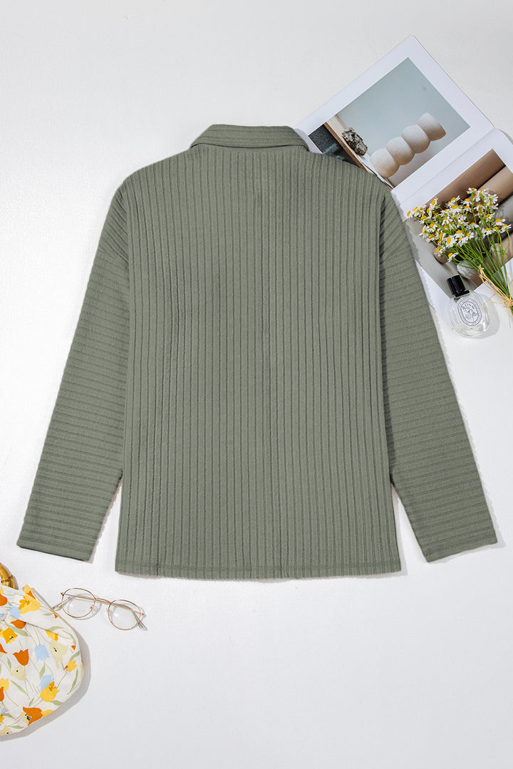 Mist Green Thermal Ribbed Texture Button Up Shacket
