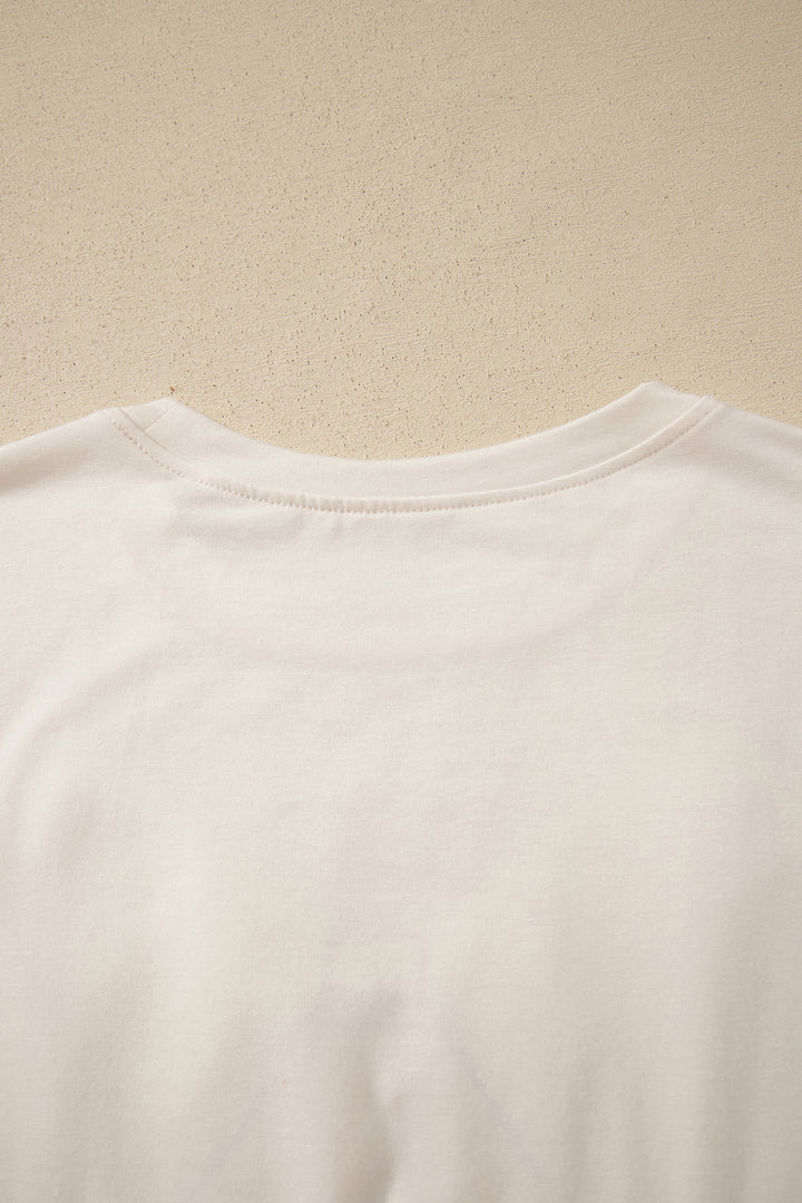 White Loose Knit Vintage Flag Bow Patched T Shirt