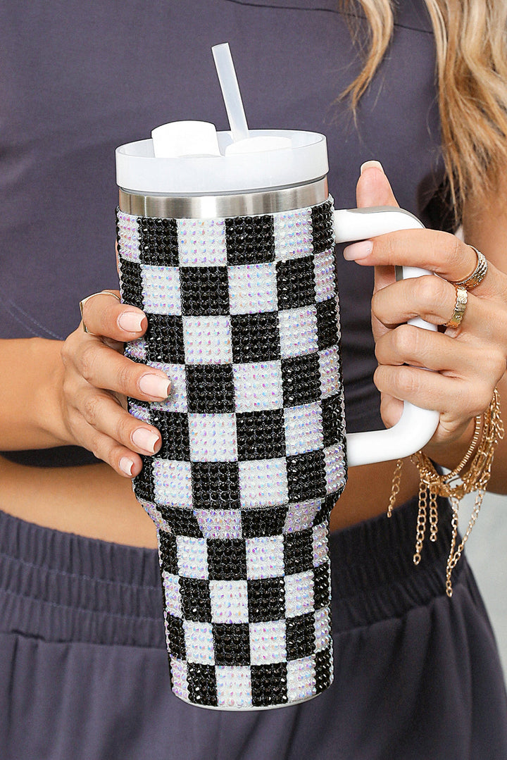 Full Rhinestone Checkerboard Handled Tumbler 40oz