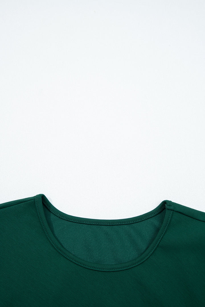 Blackish Green Solid Color Ruched Detail Long Sleeve Midi Dress