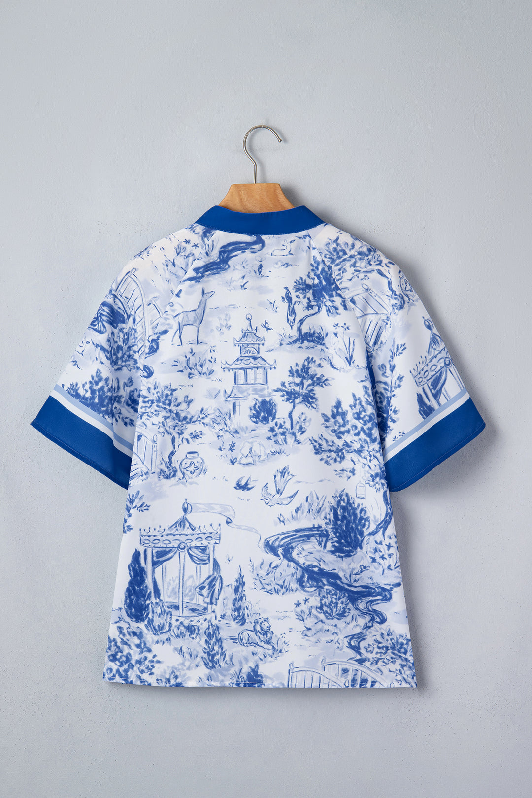 Blue Wild Animal Paradise Contrast V Neck Raglan Sleeve Blouse