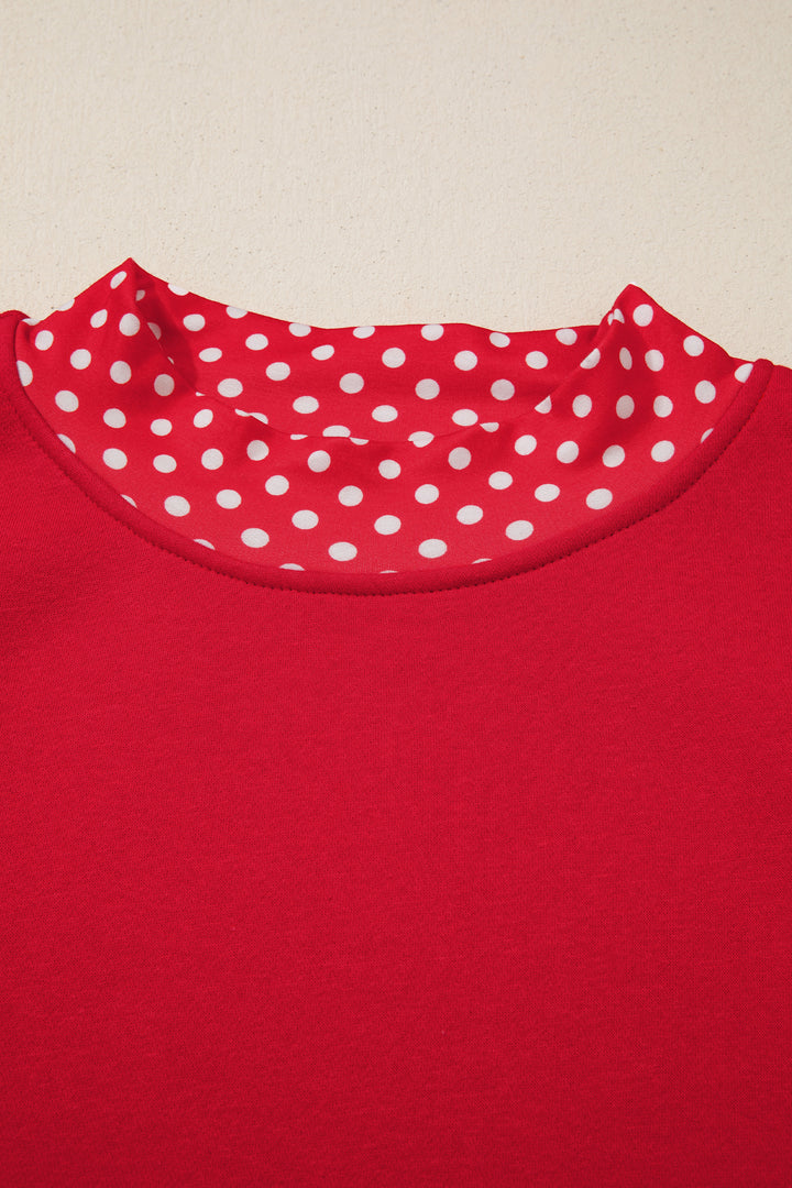 Red Polka Dot Patchwork Round Neck Plus Size Sweatshirt