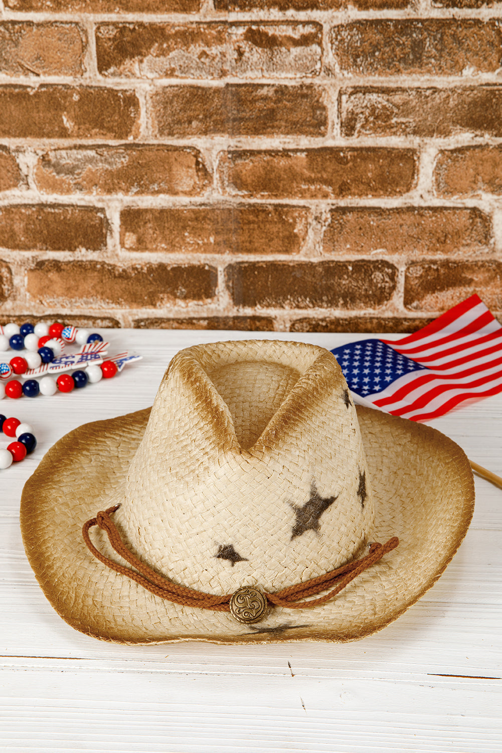Chapeau vintage à large bord tissé en forme d'étoile avec boucle