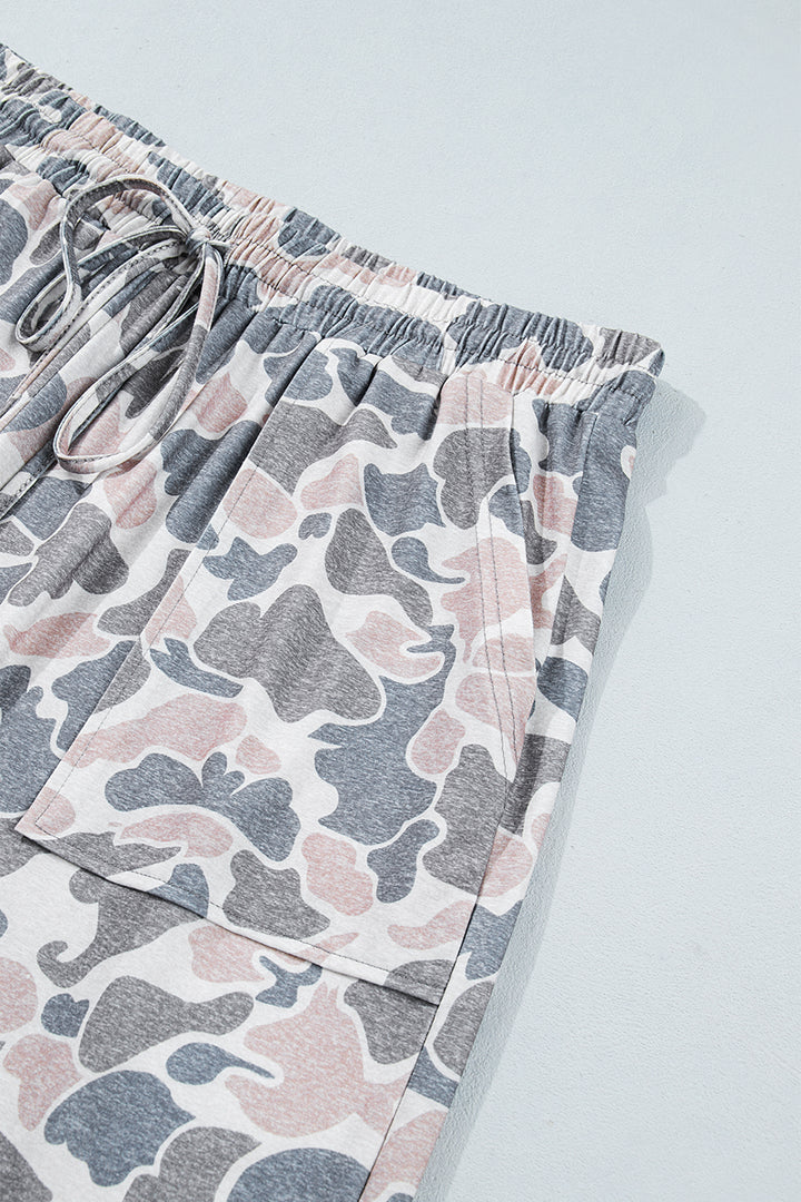 Khaki Camouflage Print Ankle-Length Plus Size Pants