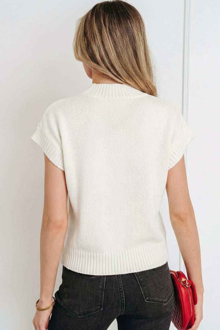 White Valentine Heart Graphic Cropped Short Sleeve Sweater