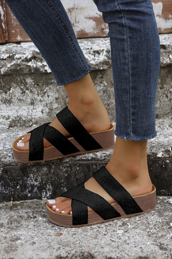 Woven Cross Criss Hollowed Slip-On Slippers