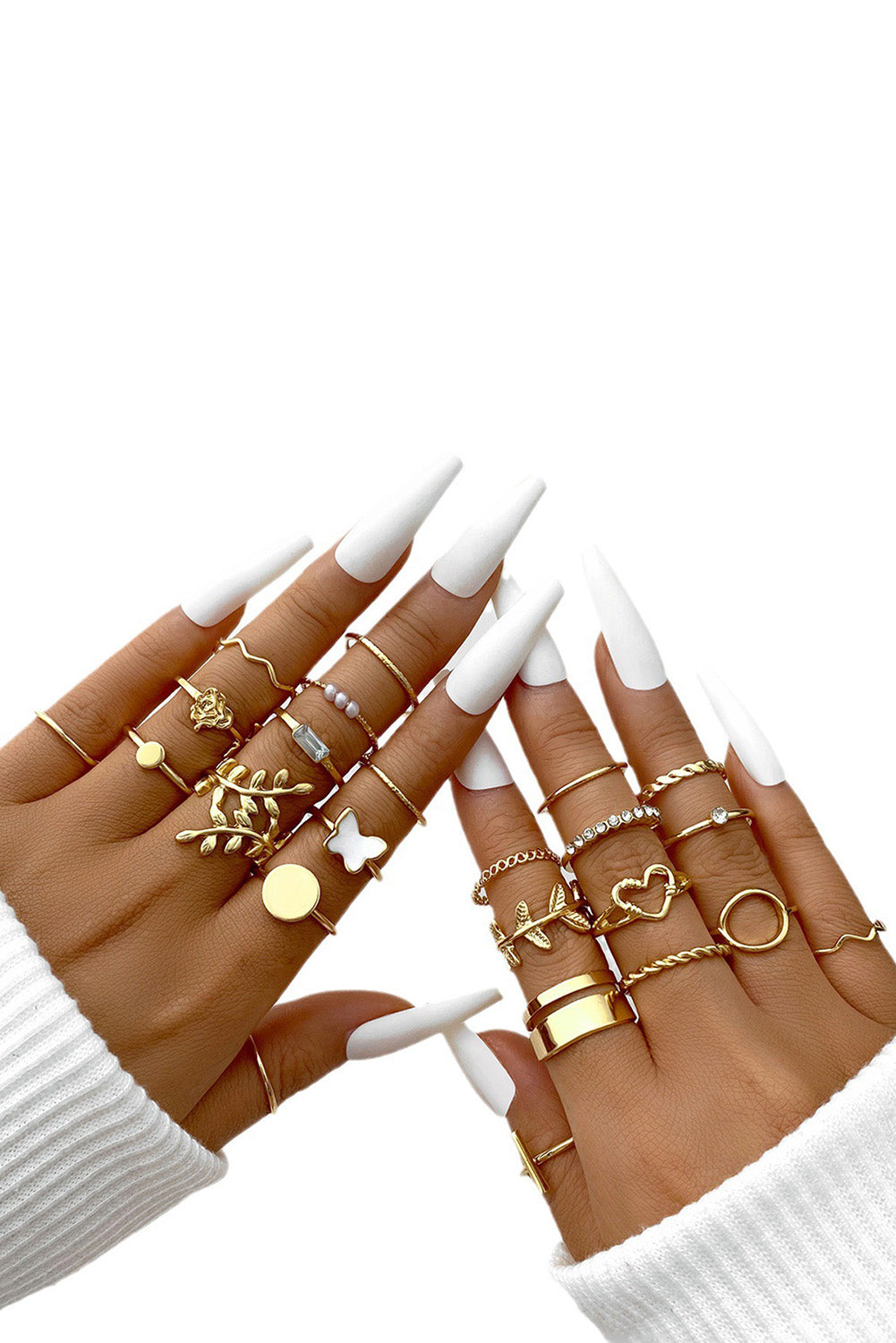 Butterfly Vines Hollowed Heart Geometric 24-piece Ring set