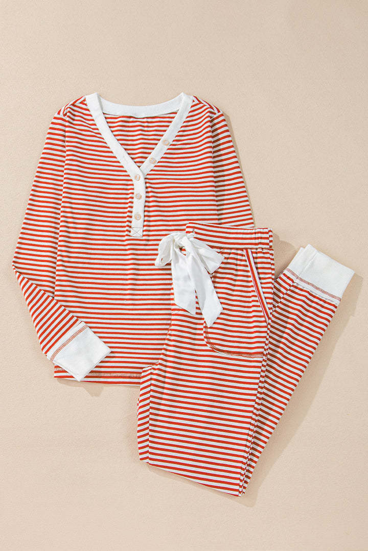 buttoned v neck top and knotted waist pants lounge set