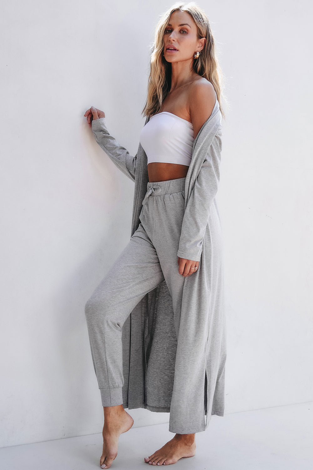 split long cardigan and skinny pants lounge set 2