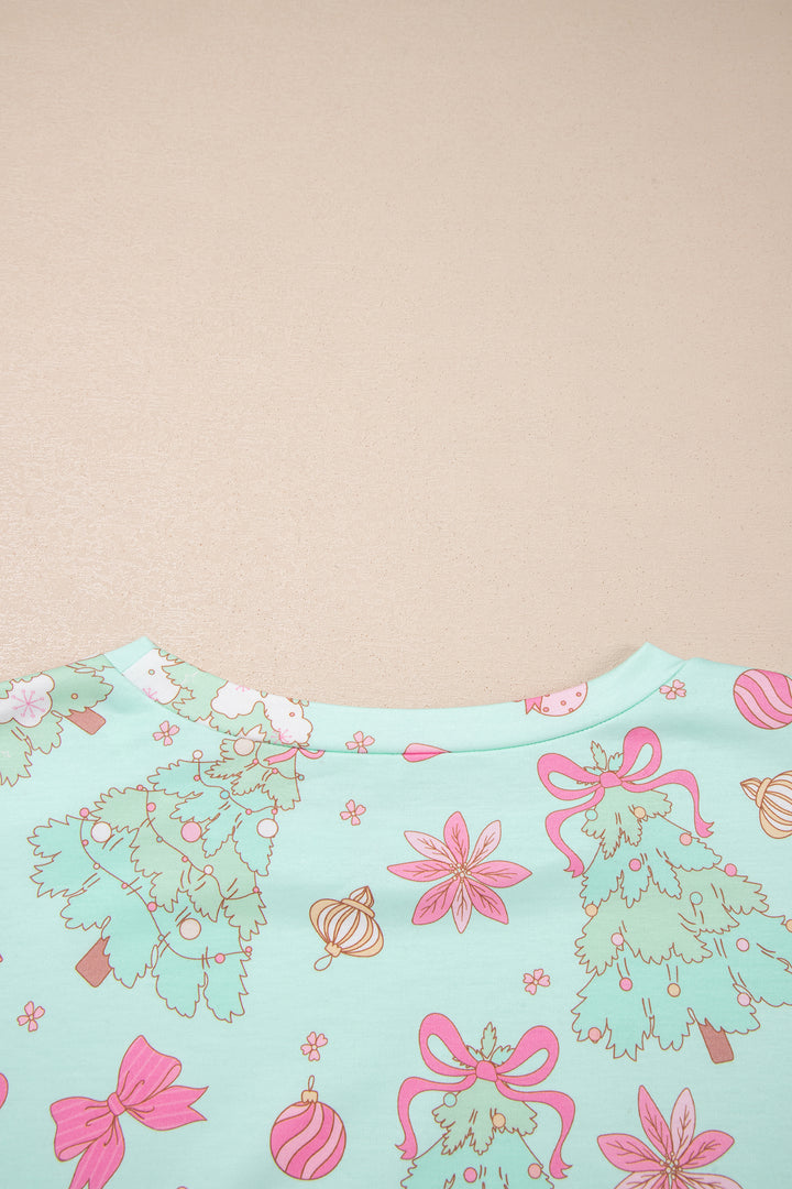 Green Abstract Print Long Sleeve Two Piece Lounge Set