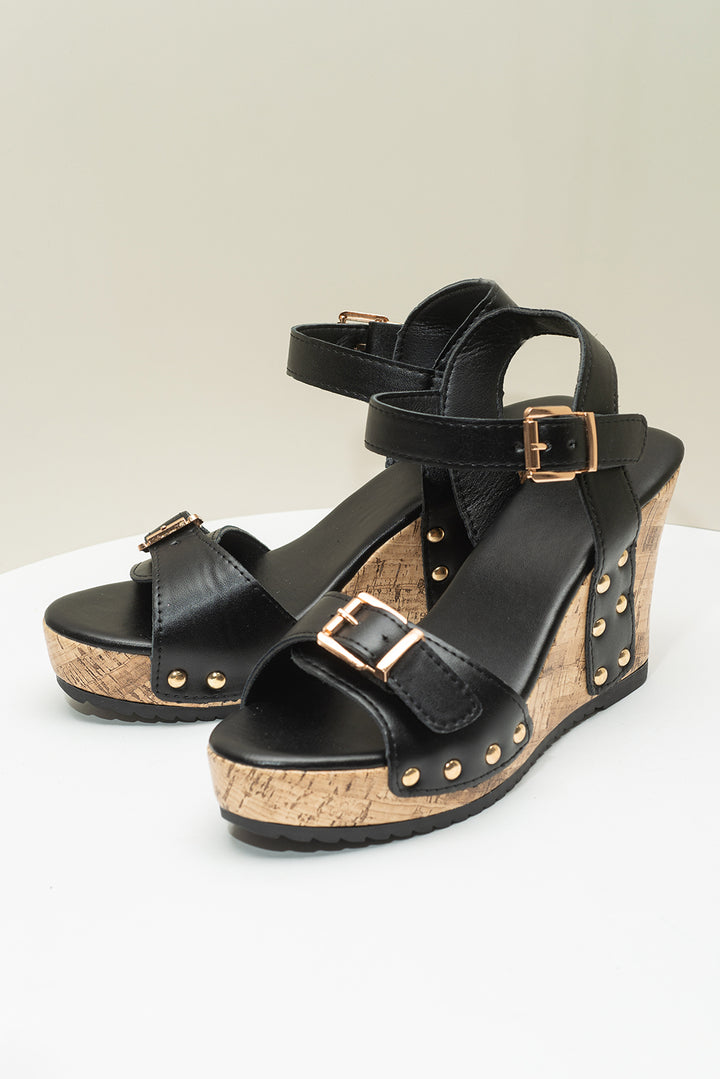 Sandales compensées à fermeture à boucle et rivet