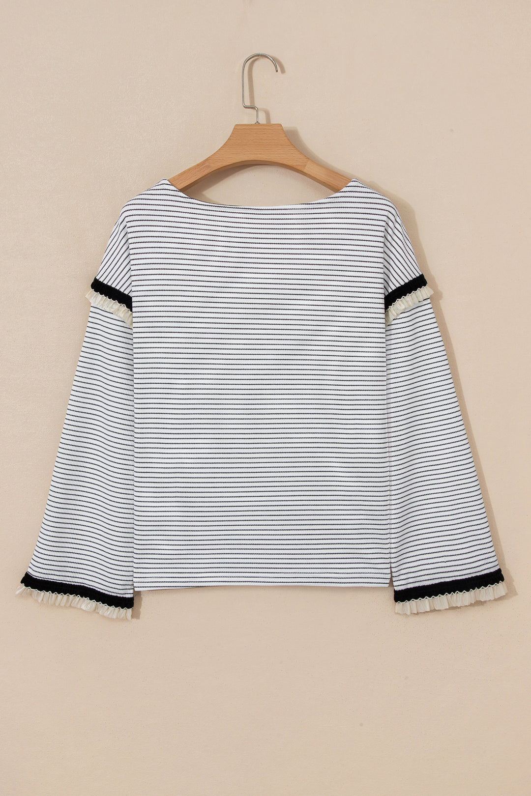 Contrasted Ruffle Trim Loose Long Sleeve Top