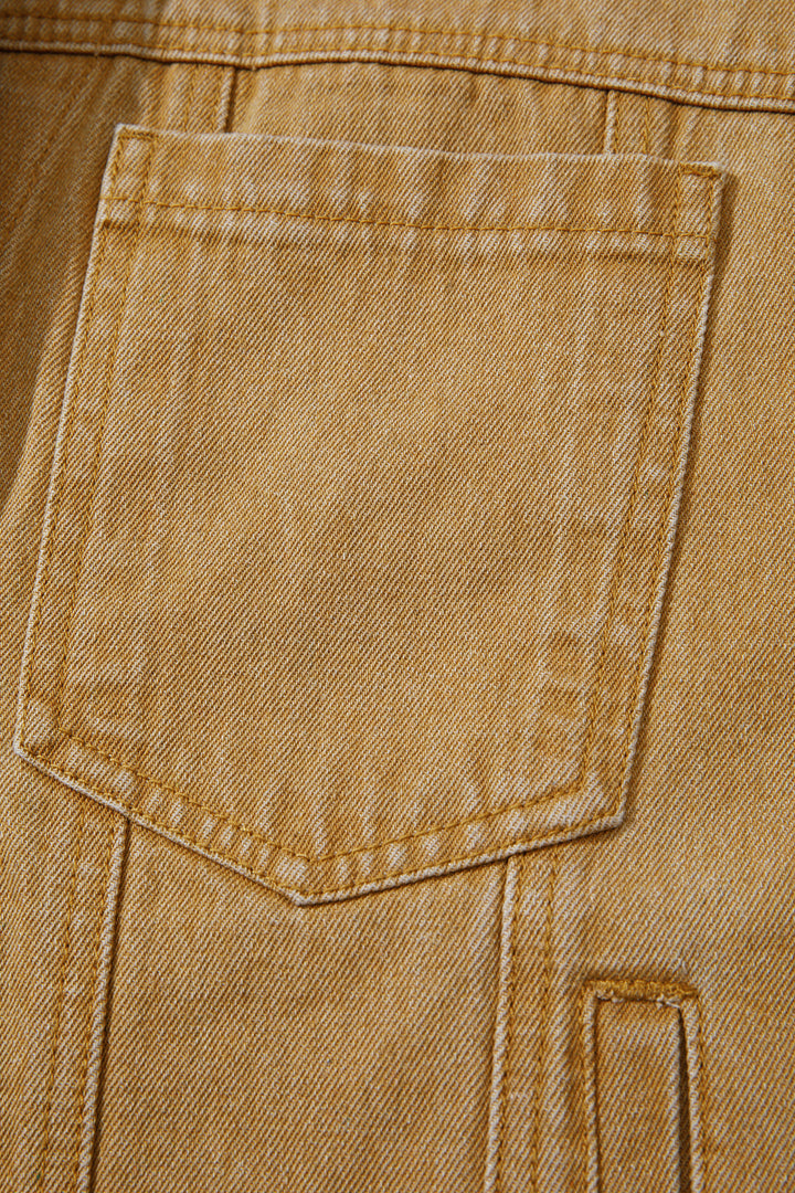 honey gold Metal Button Front Long Sleeve Collar Denim Jacket