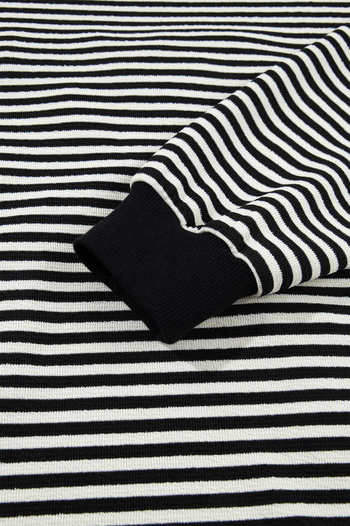 Black Stripe Velvet Bow Pattern Dropped Shoulder Loose Sweatshirt