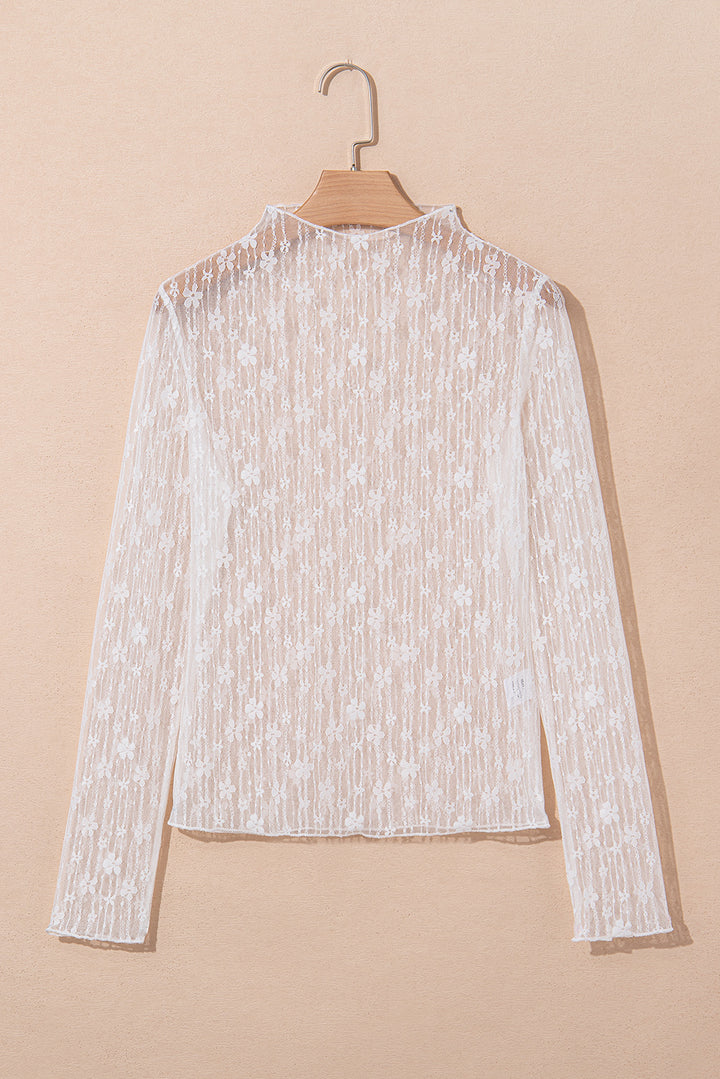 Sheer Floral Lace Long Sleeve Slim Fit Top