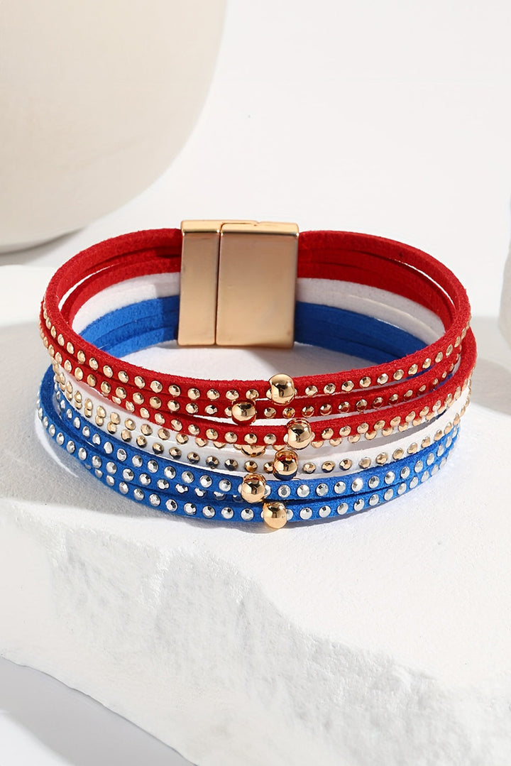 Flag Day Magnetic Buckle Studded Multi Layer Bracelet