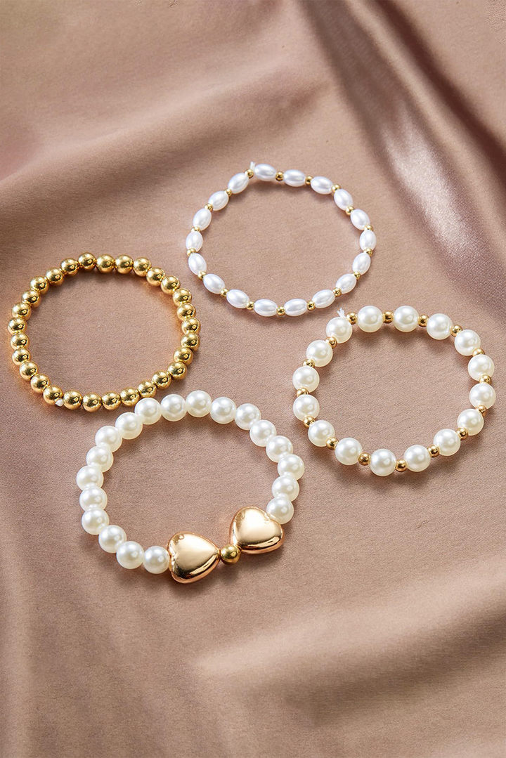 Ensemble de bracelets élastiques en perles plaquées cœur