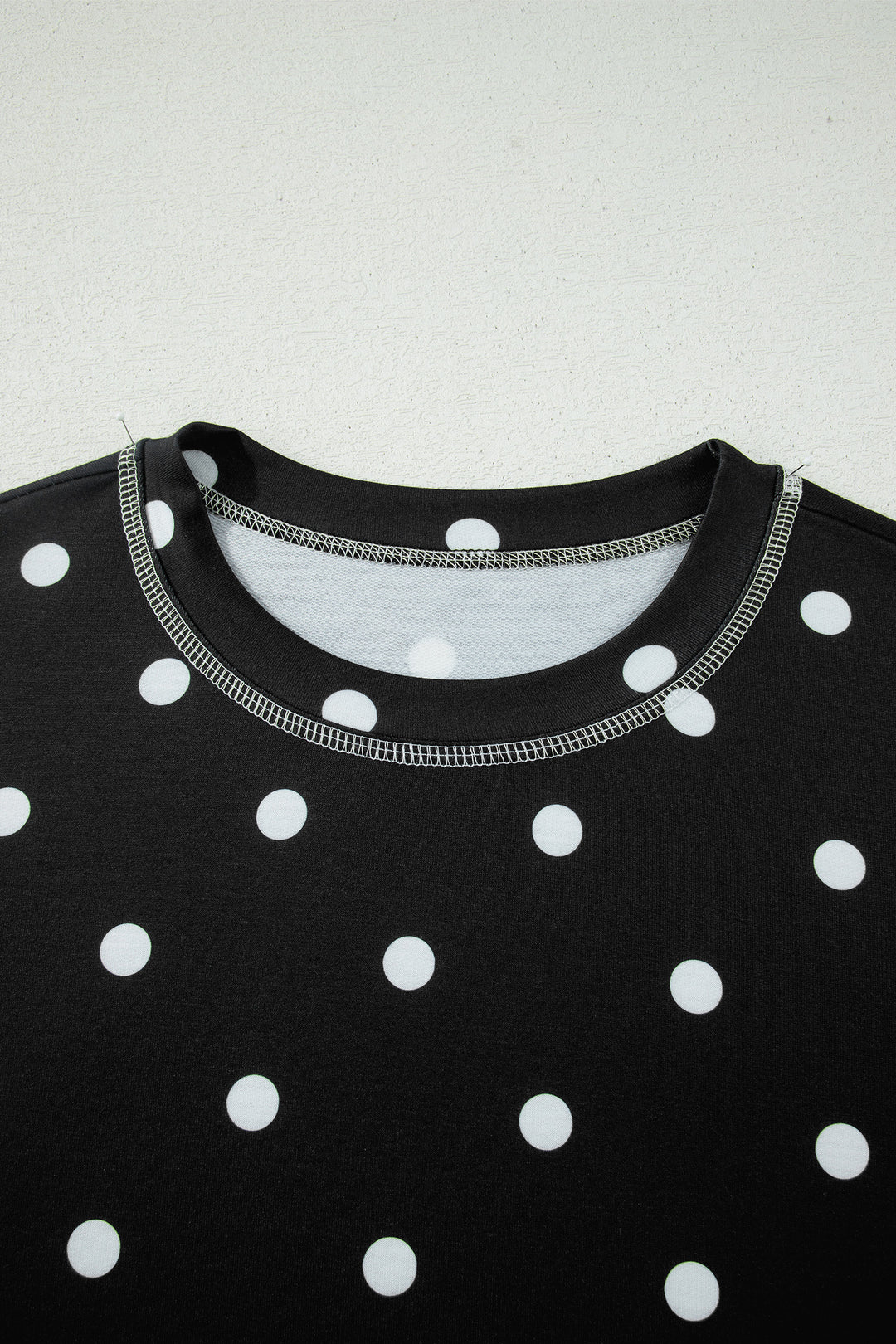 Black Polka Dot Short Sleeve Loose Top Drawstring Shorts Set