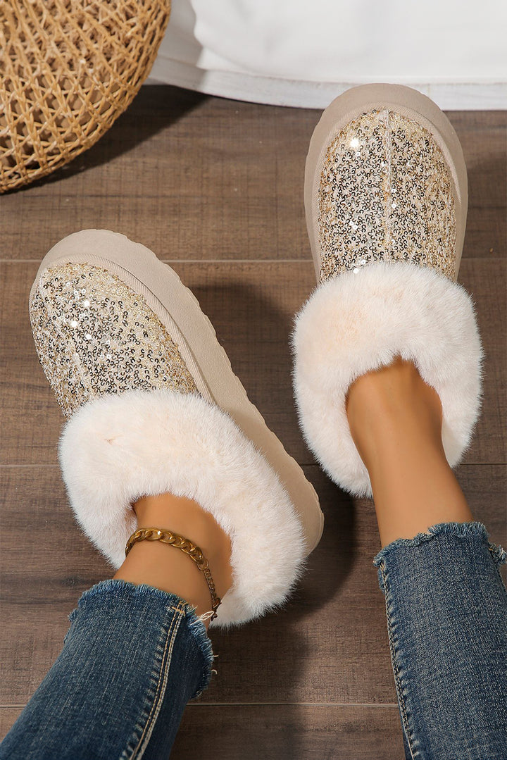 Bottes de neige à semelle épaisse doublées de peluche à paillettes