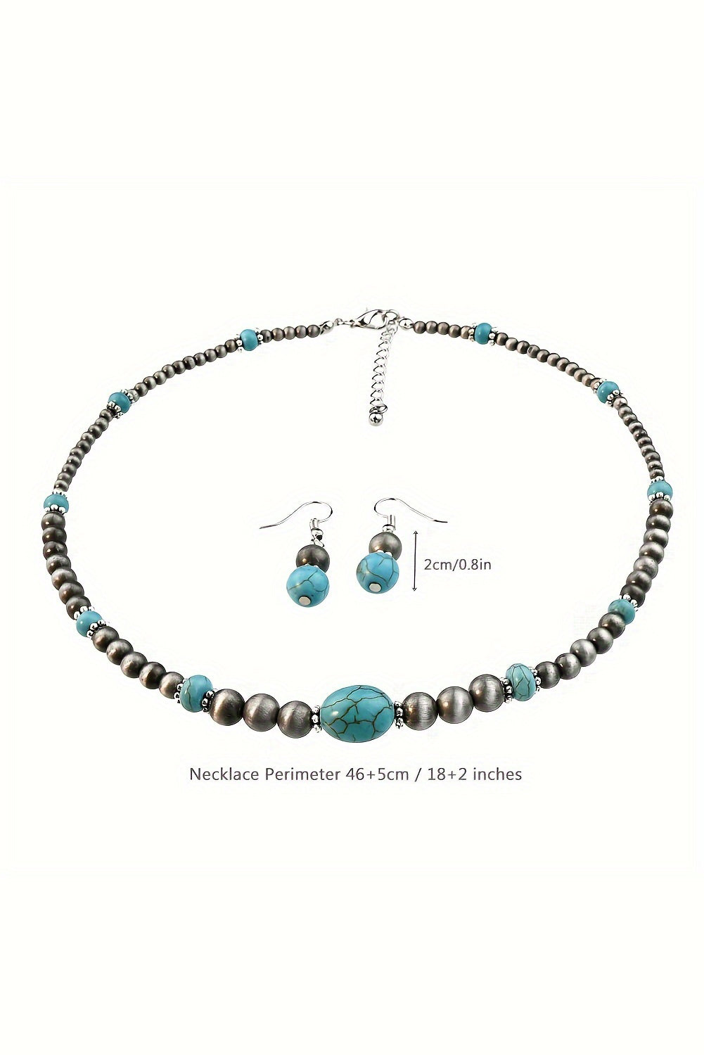 Ensemble collier et boucles d'oreilles en perles turquoise occidentales