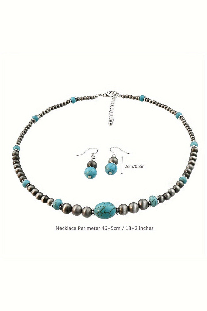 Ensemble collier et boucles d'oreilles en perles turquoise occidentales