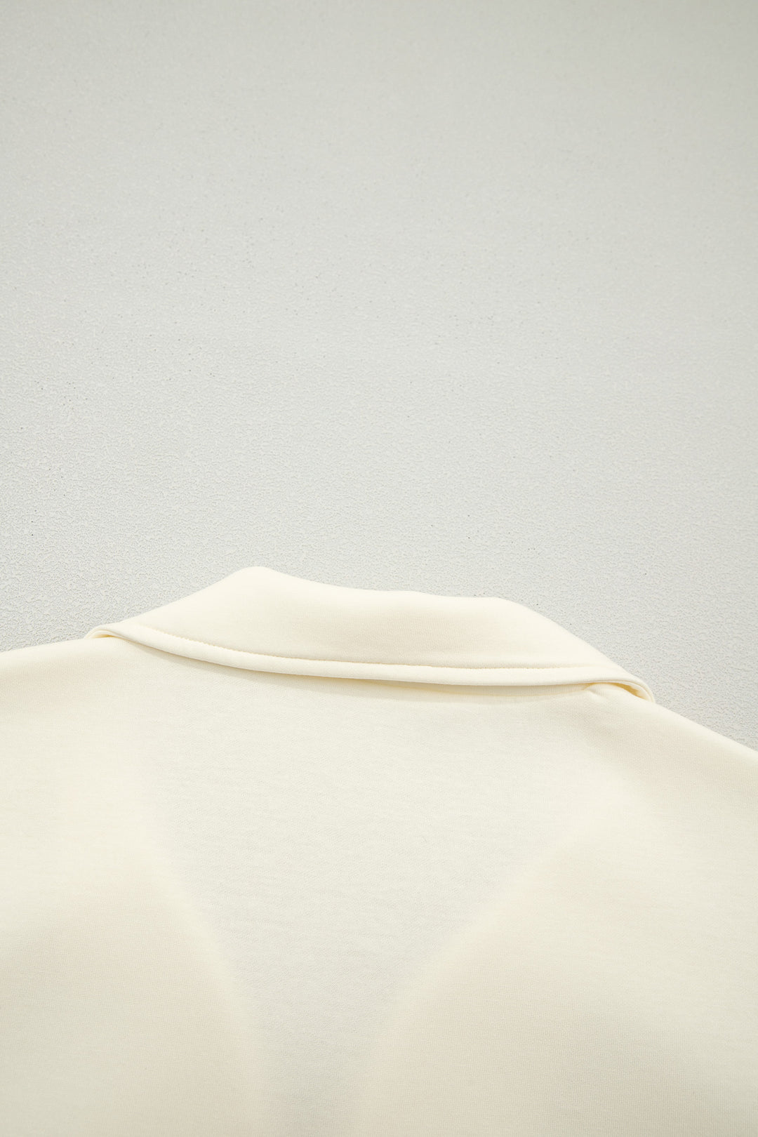 Beige Zipped up Collared Ruffled Short Sleeve Blouse