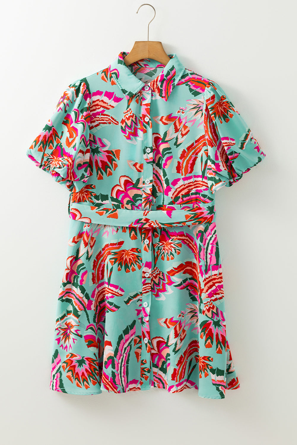 Abstract Print Lace-up High Waist Buttoned Mini Dress