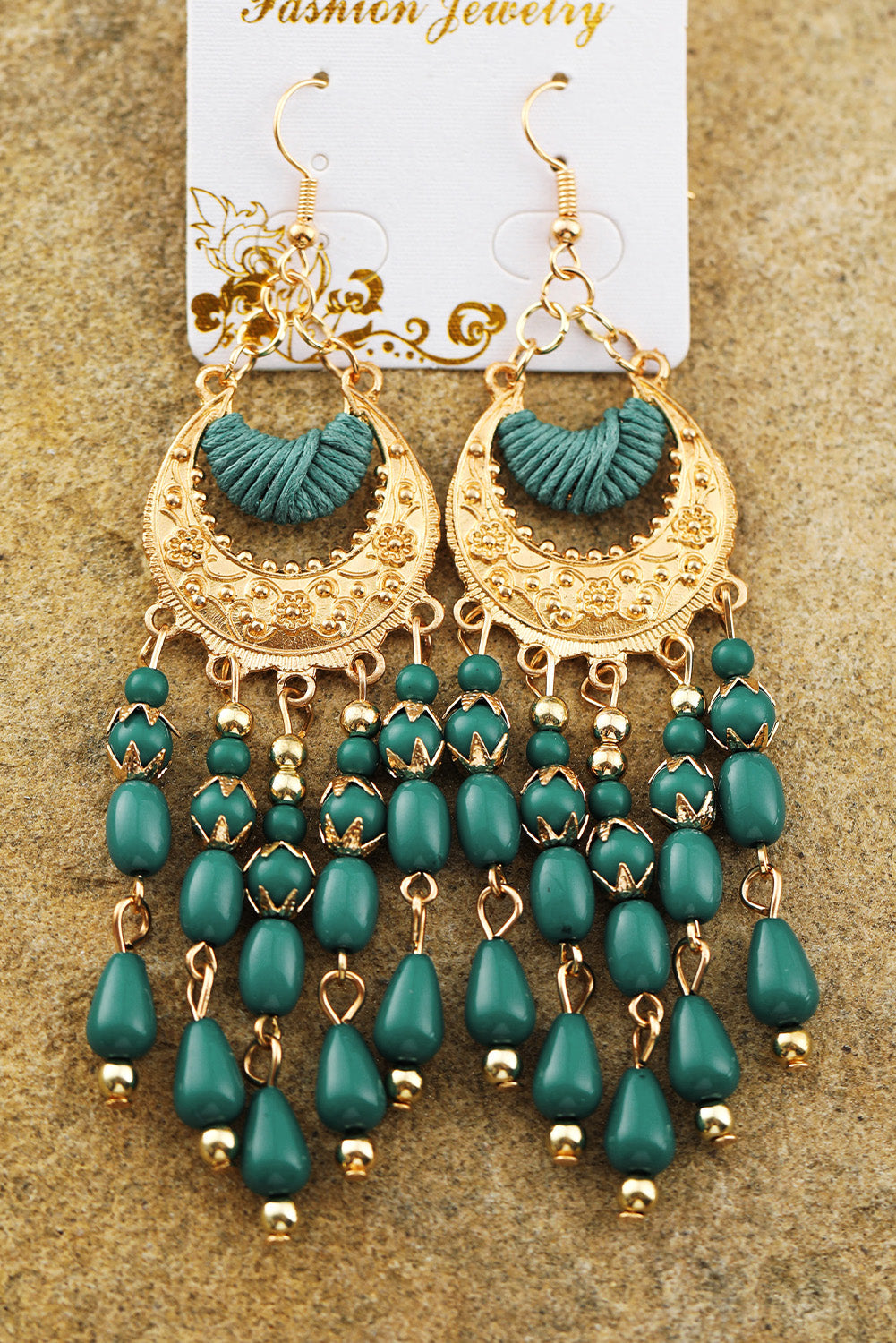 Boucles d'oreilles bohèmes à pampilles et perles en alliage