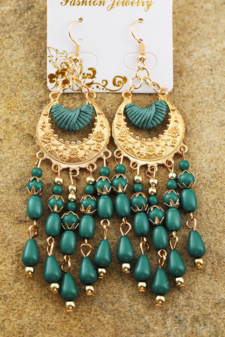 Boucles d'oreilles bohèmes à pampilles et perles en alliage