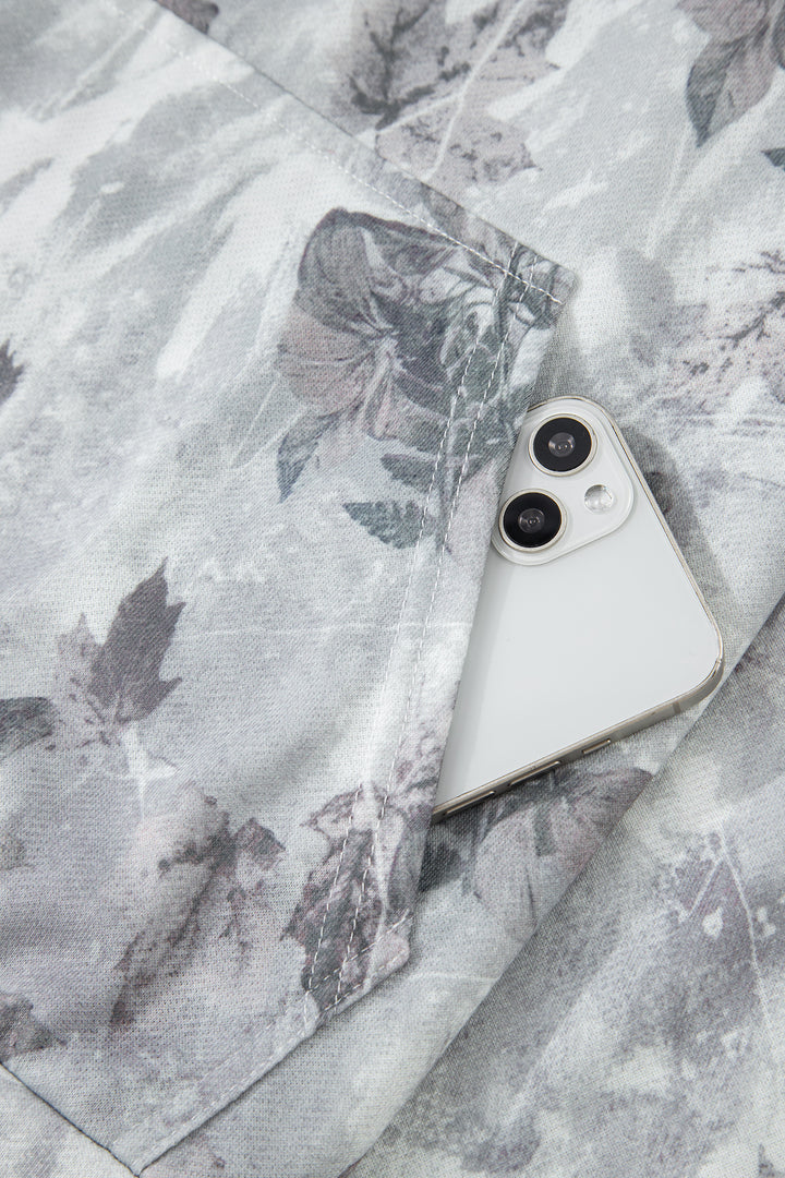 Camo Leaf Print Kangaroo Pocket Quarter Zip Hoodie