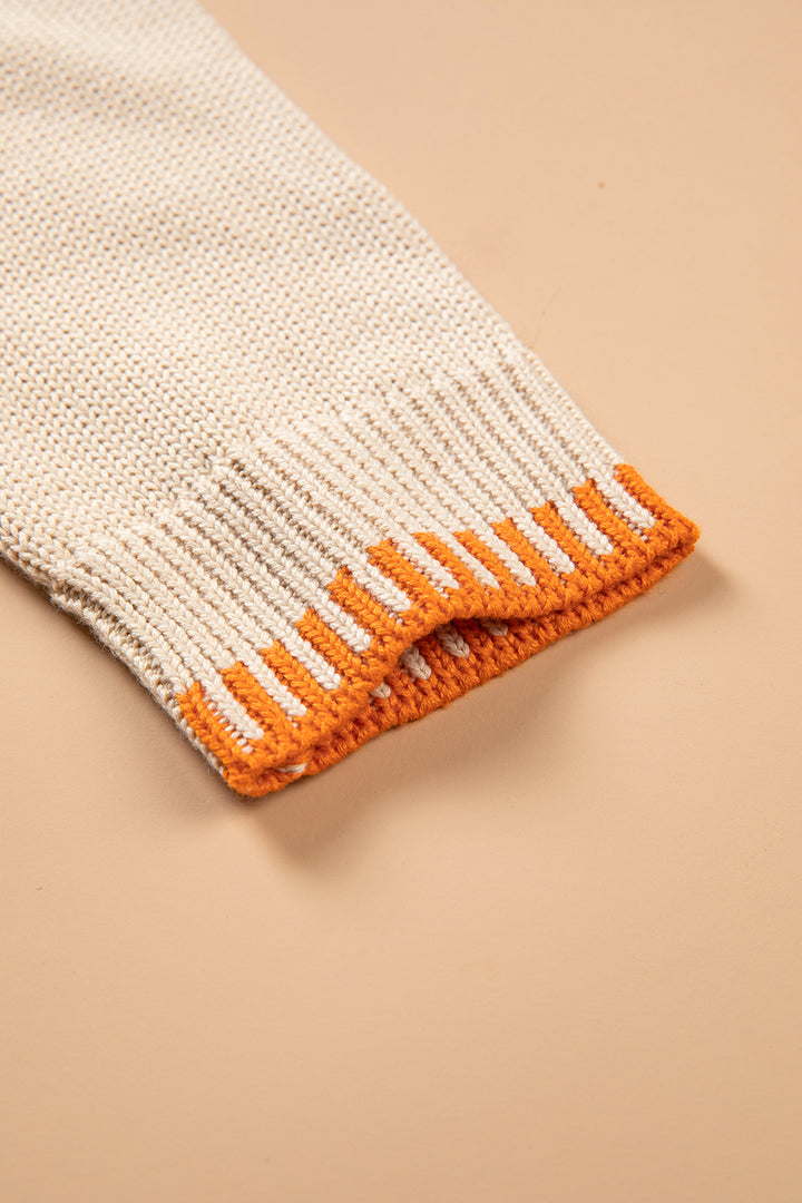 Parchment Floral Embroidery Pumpkin Long Sleeve Round Neck Sweater