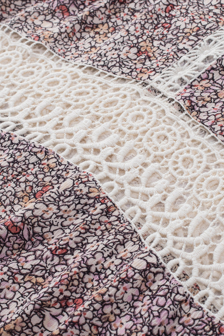 Floral Print Lace Crochet Spaghetti Strap Tank Top