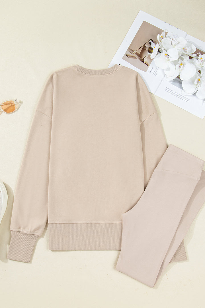 Jet Stream Oversize Slit Sweatshirt Ribbed Leggings 2pcs Set